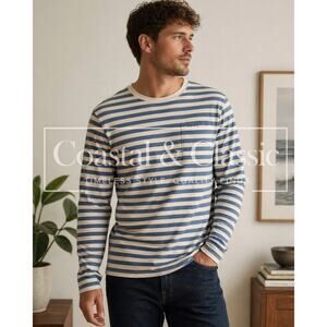 J.Crew Always Striped Long Sleeve T Men’s Large Blue White Pocket Cotton Casual